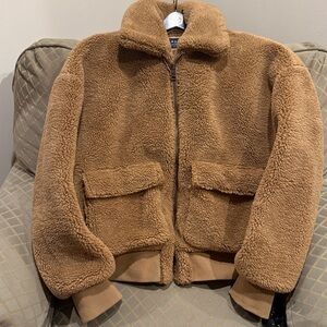GAP Women’s Tan Faux Fur Bomber Jacket Sherpa